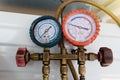 Coolant gauges, measuring equipment for investigate and refueling of air conditioners. Pressure Measurement Ã¢â¬â Manometers. Royalty Free Stock Photo